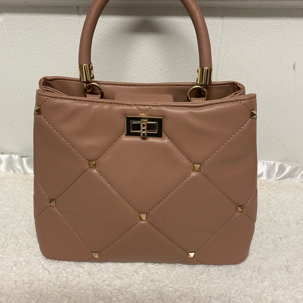 Like Dreams fun diamond quilted top handle bag w/ studding no long strap